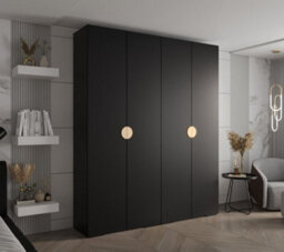 Arte Stylish Black Inova 4 Hinged Door Wardrobe W2000mm H2370mm D470mm - Customisable Storage With Gold Round Handles - thumbnail 2