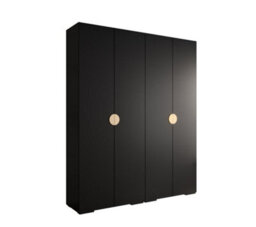 Arte Stylish Black Inova 4 Hinged Door Wardrobe W2000mm H2370mm D470mm - Customisable Storage With Gold Round Handles - thumbnail 1