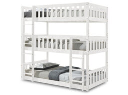 Mattress Guru Lydia Triple Bunk Bed With Ladder In White, Wooden High Sleeper Kids Bunk Bed, Solid Rubberwood Bed Frame - thumbnail 2