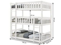 Mattress Guru Lydia Triple Bunk Bed With Ladder In White, Wooden High Sleeper Kids Bunk Bed, Solid Rubberwood Bed Frame - thumbnail 3