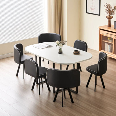 Comfy Living White 150Cm Square Dining Table Set With 6 Black Chairs - image 1