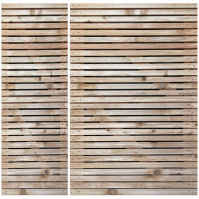 Ruby UK Ruby Cedar Slatted Gates 3/4 1/4 Modern Wooden Entry Gate Pair 3.6M Wide X 1.8M High Bigger Gate On Right