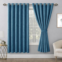 Bedlooms Blue Linen Curtain 100% Blackout Thermal Insulated Eyelet Curtain (Pair) 66 X 54 Inches With Tie Back Two - thumbnail 9