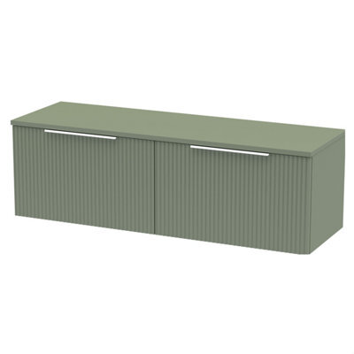 Balterley Tixall Fluted 2 Drawer Wall Hung Vanity Unit With Worktop, Satin Green, 1200mm - image 1