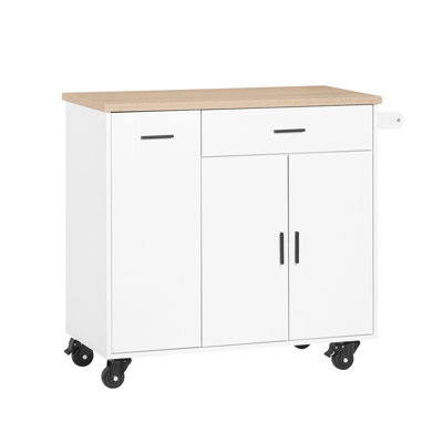 Sobuy Fkw126-Nw,kitchen Island On Wheels Storage Trolley With Drawers And Towel Rail, Mobile Storage Unit,w46Xd95Xh91 - image 1