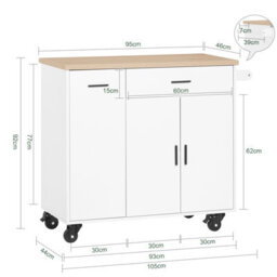 Sobuy Fkw126-Nw,kitchen Island On Wheels Storage Trolley With Drawers And Towel Rail, Mobile Storage Unit,w46Xd95Xh91 - thumbnail 3