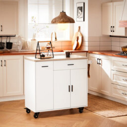 Sobuy Fkw126-Nw,kitchen Island On Wheels Storage Trolley With Drawers And Towel Rail, Mobile Storage Unit,w46Xd95Xh91 - thumbnail 2