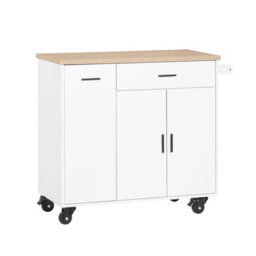 Sobuy Fkw126-Nw,kitchen Island On Wheels Storage Trolley With Drawers And Towel Rail, Mobile Storage Unit,w46Xd95Xh91 - thumbnail 1