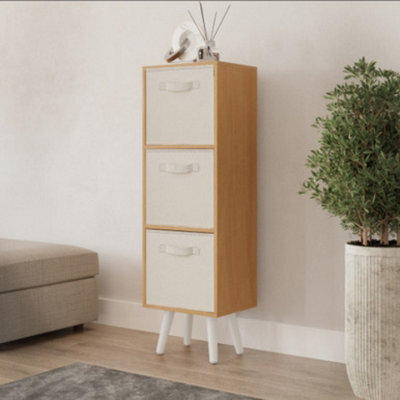Urbn-Living Urbnliving 80Cm Height 3 Tier Beech Wooden Storage Bookcase Scandinavian Style White Legs With Cream Inserts - image 1