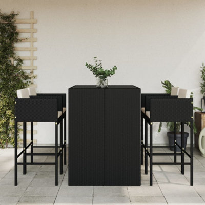 Berkfield 5 Piece Garden Bar Set With Cushions Black Poly Rattan - image 1