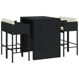 Berkfield 5 Piece Garden Bar Set With Cushions Black Poly Rattan - thumbnail 2