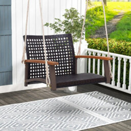 Rattan Porch Swing Patio Wicker Single Hanging Seat Outdoor Swing Chair - thumbnail 5