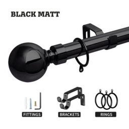 Moonlight Bedding Extendable Metal Curtain Pole With Ball Finials - Adjustable Plain Curtain Rod (Matte Black, 48 - 84 Inch) - thumbnail 2