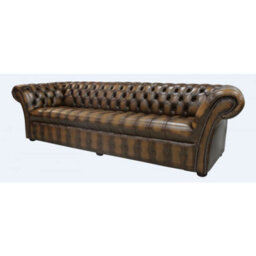 Chesterfield 4 Seater Antique Tan Leather Buttoned Seat Sofa In Balmoral Style - thumbnail 2