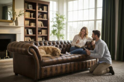 Chesterfield 4 Seater Antique Tan Leather Buttoned Seat Sofa In Balmoral Style - thumbnail 3