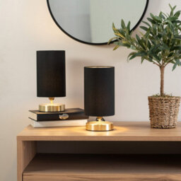 Valuelights Francis Pair Of Gold Touch Table Lamps With Black Shade And Bulbs - thumbnail 1