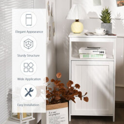 Costway Bathroom Floor Cabinet Single Door Floor Cabinet With Shelf-White - thumbnail 5