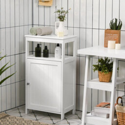 Costway Bathroom Floor Cabinet Single Door Floor Cabinet With Shelf-White