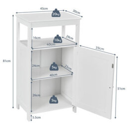 Costway Bathroom Floor Cabinet Single Door Floor Cabinet With Shelf-White - thumbnail 2