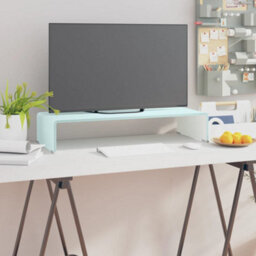 Berkfield Modern Tv Stand/monitor Riser Glass White 70X30X13 Cm - thumbnail 2