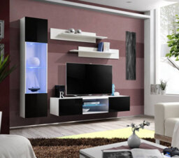 "Arte Fly R3 Entertainment Unit White Matt Carcass And Black Gloss Fronts - Dramatic Contrast For 60"" Tvs"