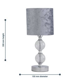 First Choice Lighting Set Of 2 Chrome Two Ball Table Lamp With Grey Crushed Velvet Shades - thumbnail 7