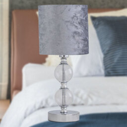 First Choice Lighting Set Of 2 Chrome Two Ball Table Lamp With Grey Crushed Velvet Shades - thumbnail 6
