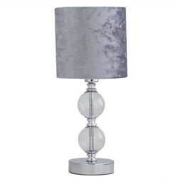 First Choice Lighting Set Of 2 Chrome Two Ball Table Lamp With Grey Crushed Velvet Shades - thumbnail 2