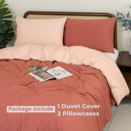 MHG Living Reversible 100% Cotton Duvet Cover Set With Pillowcases - Soft & Breathable Terracotta Bedding, Button Closure - Double - thumbnail 2