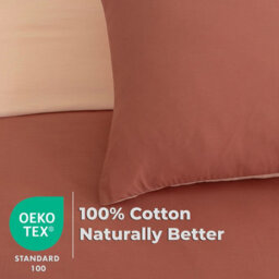 MHG Living Reversible 100% Cotton Duvet Cover Set With Pillowcases - Soft & Breathable Terracotta Bedding, Button Closure - Double - thumbnail 3