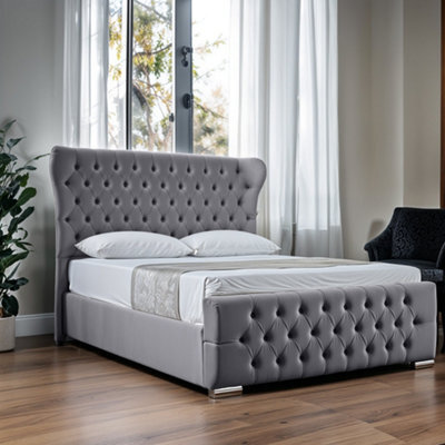 UKBEDFURNITURE Isabella Grey Slatted Base Upholstered Bed Frame Only - 48 Inch Headboard - image 1