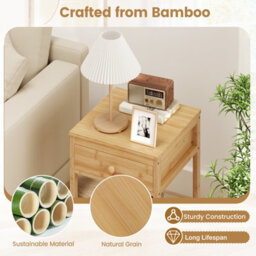 Gainoom Bamboo Nightstand Natural Bedside Table With Storage Drawer & Open Shelf - thumbnail 6