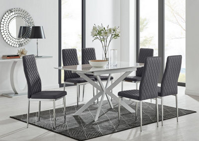 Furniturebox Uk Lira 120 Extending Dining Table And 6 Grey Velvet Milan Chairs - image 1