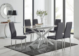 Furniturebox Uk Lira 120 Extending Dining Table And 6 Grey Velvet Milan Chairs - thumbnail 1