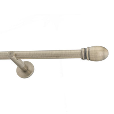 Toolty Antique Brass Metal Curtain Pole 19mm With Finials Rod Modern Brackets Oval 390Cm