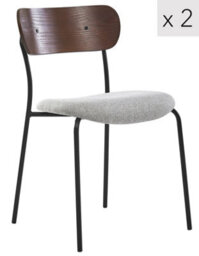 Nordlys Set Of 2 Metal And Gray Fabric Dining Chairs With Wooden Back Modern Design Style Dining Room - thumbnail 2