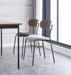Nordlys Set Of 2 Metal And Gray Fabric Dining Chairs With Wooden Back Modern Design Style Dining Room - thumbnail 3