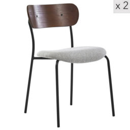 Nordlys Set Of 2 Metal And Gray Fabric Dining Chairs With Wooden Back Modern Design Style Dining Room - thumbnail 1