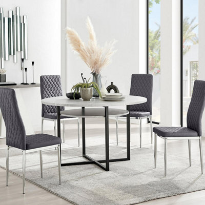 Furniturebox Uk Adley Grey Concrete Effect Storage Dining Table & 4 Grey Velvet Milan Chairs - image 1