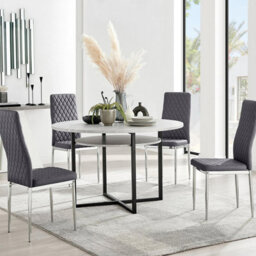 Furniturebox Uk Adley Grey Concrete Effect Storage Dining Table & 4 Grey Velvet Milan Chairs - thumbnail 1