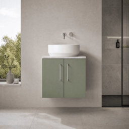 Balterley Bramshall 600mm Wall Hung 2 Door Vanity Unit With Laminate Worktop For Modern Bathroom Storage - Satin Green - thumbnail 2