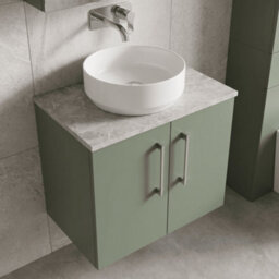 Balterley Bramshall 600mm Wall Hung 2 Door Vanity Unit With Laminate Worktop For Modern Bathroom Storage - Satin Green - thumbnail 3