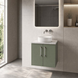 Balterley Bramshall 600mm Wall Hung 2 Door Vanity Unit With Laminate Worktop For Modern Bathroom Storage - Satin Green - thumbnail 4
