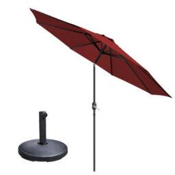Sundaze Parasol 3M Wine Red Garden Umbrella Sun Shade Canopy With Hand Crank, Tilt Function & Base - thumbnail 1