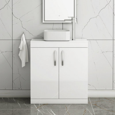 Royal Bathrooms Turin 800mm Floor Standing Vanity Unit 2 Door Gloss White & Countertop Basin - Elena - image 1