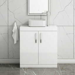 Royal Bathrooms Turin 800mm Floor Standing Vanity Unit 2 Door Gloss White & Countertop Basin - Elena - thumbnail 1