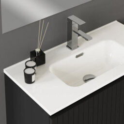 Linea Matt Black Ribbed Double Drawer Wall Hung Vanity Unit 800mm X 390mm - thumbnail 3