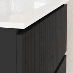 Linea Matt Black Ribbed Double Drawer Wall Hung Vanity Unit 800mm X 390mm - thumbnail 2