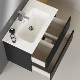 Linea Matt Black Ribbed Double Drawer Wall Hung Vanity Unit 800mm X 390mm - thumbnail 4