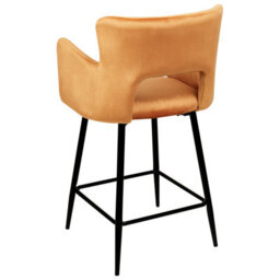 Wyld And Coco Velvet Bar Chair Set Of 2 In Orange With Armrests And Cut-Out Back, Black Metal Legs - thumbnail 5